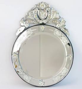 Vintage Round Ornate Venetian Murano <b>Mirror</b>, Beveled <b>Wall</b> <b>Mirror</b> Carved Floral Design, <b>Wall</b> <b>Hanging</b> - Product Image 4