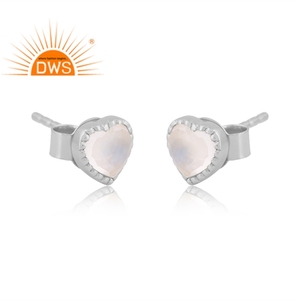 Venta caliente Plata de ley Natural Arco Iris Luna Piedra Preciosa Corazón Diseño Stud Pendiente Fabricante de joyería personalizada - Product Image 2