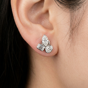 Elegant Platinum <b>Stud</b> <b>Earrings</b> for Women Multi-Cut Diamond Minimalist Lightweight Daily Wear IGI Certified Sparkling - Product Image 4