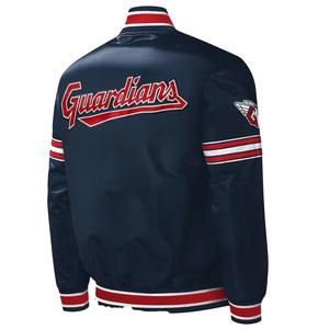 Chaqueta Versity de satén 100% de alta calidad, bombardero bordado con logotipo personalizado con lona, chaqueta de satén de seda al por mayor - Product Image 2