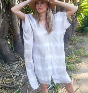 Handcrafted Cotton <b>Kaftan</b> for <b>Ladies</b> Lightweight Tie Dye Print High Waist Casual Relaxed Fit Lace Decoration Summer Style - Product Image 2