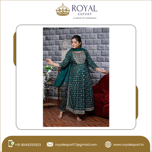 Belle robe longue de créateur en rayonne lourde avec une belle broderie et un miroir en plastique avec Dupata - Product Image 4