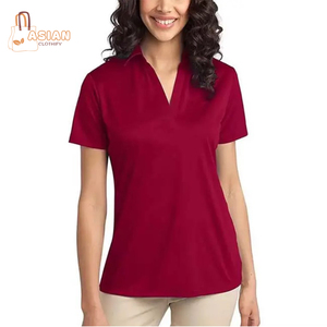 100% algodón de alta calidad para mujer para blusa Polo Casual patrón sólido tejido Oxford camiseta con logotipo bordado personalizado - Product Image 1