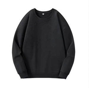 Sudadera de Mujer con Cuello Redondo, Negra, de Felpa, Poliéster/Algodón, Tejido de Punto, Color Sólido, Transpirable, Manga Abullonada, Corte Regular, Informal, para Otoño - Product Image 1