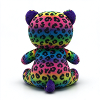 Peluche unique chat imprimé léopard arc-en-ciel, adorable chat en peluche aux grands yeux scintillants, poupée chat assise douce