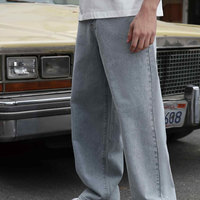 Celana Denim Pria Kasual Model Oversize Pinggang Tinggi, Bahan Bernapas Cepat Kering Ringan untuk Aktivitas Luar Ruangan dan Streetwear