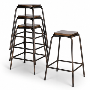 Industrial Metal Barstool Wooden <b>Seat</b> | Antique Luxury Design | Modern Bar Furniture for Home Bar Hotel Use | 5-Year Warranty - Product Image 1