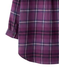 Chemise ample à carreaux pour femme, violette, à manches longues, en flanelle, style tunique décontractée, douce, automne-hiver, vente en gros - Product Image 6
