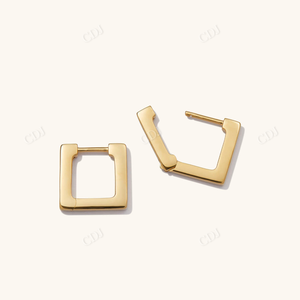 Pendientes de aro geométricos cuadrados rectangulares de oro brillante, diseño Huggie de moda simple, pendientes de aro finos gruesos y delicados modernos - Product Image 6