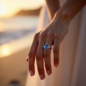 Anillo solitario de corte Baguette de zafiro azul dorado sólido personalizado 10K 14K 18K joyería fina chapada en rodio declaración grande de moda - Product Image 5