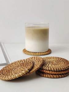 Posavasos de mimbre tejido redondo Natural de la mejor calidad al por mayor posavasos de ratán resistente al calor con soporte - Product Image 2