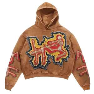 Custom Distressed Oversized Boxy Fit recortada Street Wear Sudadera con capucha Fabricantes Parches de diseño personalizado Trabajo Sudadera con capucha Lavado ácido - Product Image 3