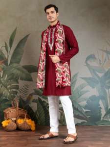 Festival Wear Cotton With Mirror Work <b>Kurta</b> <b>Pajama</b> Wholesale Manufacturer And Supplier From Surat At Lowest Rate - Product Image 2