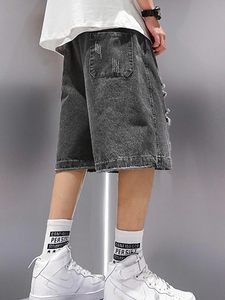 Shorts en jean déchirés Y2K pour hommes, style cargo ample et respirant, taille élastique, coupe ample, vintage, streetwear, été 2025 - Product Image 4