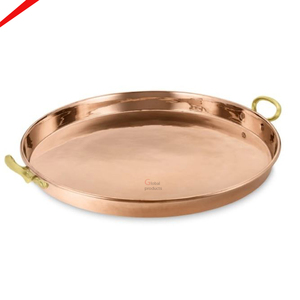 Plateau de service de forme ronde en cuivre avec deux poignées dorées les plus vendues - Product Image 1