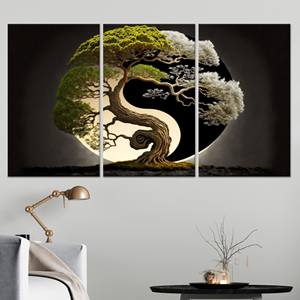 Impression sur toile d'arbre bonsaï élégant : Art décoratif japonais Yin Yang, toile enveloppée 3P - Product Image 1
