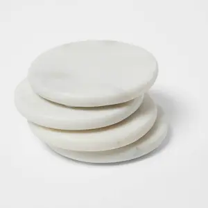 White Marble Coasters 4-Piece Natural Stone Round Coaster Set com suporte para Cozinha Drink ware Copos Hot Vendedor