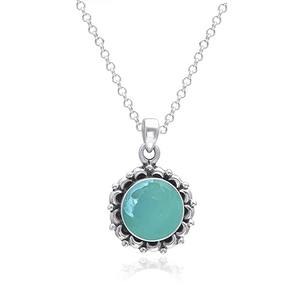 Colgante fino de Plata de Ley 925 hecho a mano Qua Calcedonia piedra preciosa chapada en oro boda perfecta o regalo de amor joyería estampada - Product Image 1