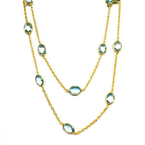 Designer 925 Sterling Silver Low MOQ <b>Jewelry</b> Supplier <b>Blue</b> Topaz Gemstone Ladies Wear Long Chain Necklace - Product Image 2