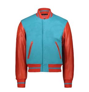 Collège de baseball veste de baseball en laine brodée pour hommes Hip Hop manches en cuir véritable Varsity CollegeBaseballjacket pour hommes - Product Image 1