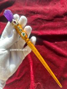 Vente chaude meilleure qualité baguette en cristal en bois fabriqué à la main avec baguette magique en pointe d'améthyste naturelle pour cadeaux artisanat et pierre sculptée - Product Image 5