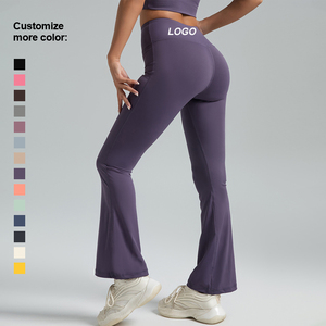 OEM Leggings de sport évasés à taille haute personnalisés Leggings de yoga de couleur unie avec fermeture élastique à la taille - Product Image 6