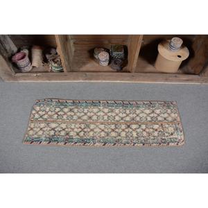 Alfombra Pequeña Vintage de 1.2x3.7 pies, Alfombra Turca Marroquí de Lana Azul Marrón - Product Image 4