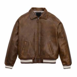 Chaqueta de Cuero de Primera Calidad, Estilo Burbuja, para Adultos, con Parches OEM, Lisa, con Cuello de Piel, Chaqueta de Cuero Burbuja - Product Image 6