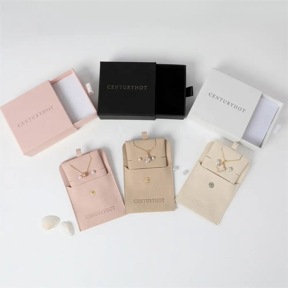 Box and Bag with Insert Set Jewelry Box Plus Jewelry Bag Kraft Paper Drawer Bracelet Necklace Earring Box Microfiber Pouch