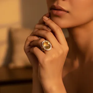 Pendientes Largos de Zafiro Amarillo para Mujer, Joyería con Colgante Chapado en Oro - Product Image 1