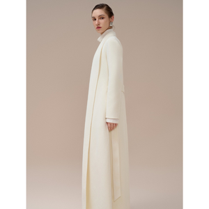 Abrigo Largo de Mujer al por Mayor, Modelo Andrea, de Cachemira, con Abertura Trasera, Tela de Encaje Floral de Algodón Orgánico, Ropa de Mujer, Whiteant - Product Image 1