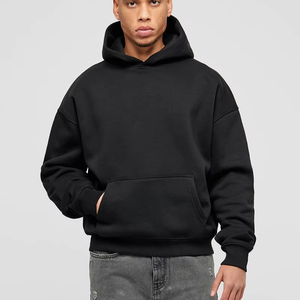 OEM Hommes Noir Oversize Pull à Capuche Ensemble 50% Coton 50% Polyester Manches Longues Imprimé Sweat Lavé À Capuche En Gros - Product Image 1