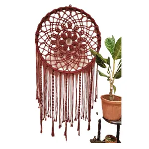 Indoor Wall Decoration Red Colored Dream Catcher Macrame Material Accessories Fancy Decorative Wall Hangings For Baby Room