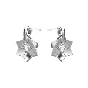 Pendientes de Plata Estilo Vintage Gioia con Flor, Aro de Oro de 14k, Zirconia, Perla, Oro Rosa, Certificados IGI para Boda y Compromiso - Product Image 1