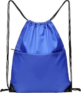 Hemistyles Blue <b>Drawstring</b> <b>Backpack</b> Nylon Gym Sports Bag 30-40L Lightweight with Front Zipper Pocket for Travel Outdoor - Product Image 2