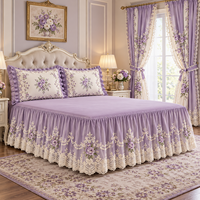 Ensemble de 5 pièces de couvre-lit matelassé de qualité supérieure avec rideaux, motif floral orné, literie personnalisée OEM ODM