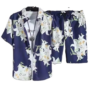Hot Selling Casual <b>Men's</b> Quick Dry Beachwear Short Sleeve Floral <b>Shirt</b> Shorts <b>Cool</b> Two Piece Set - Product Image 1