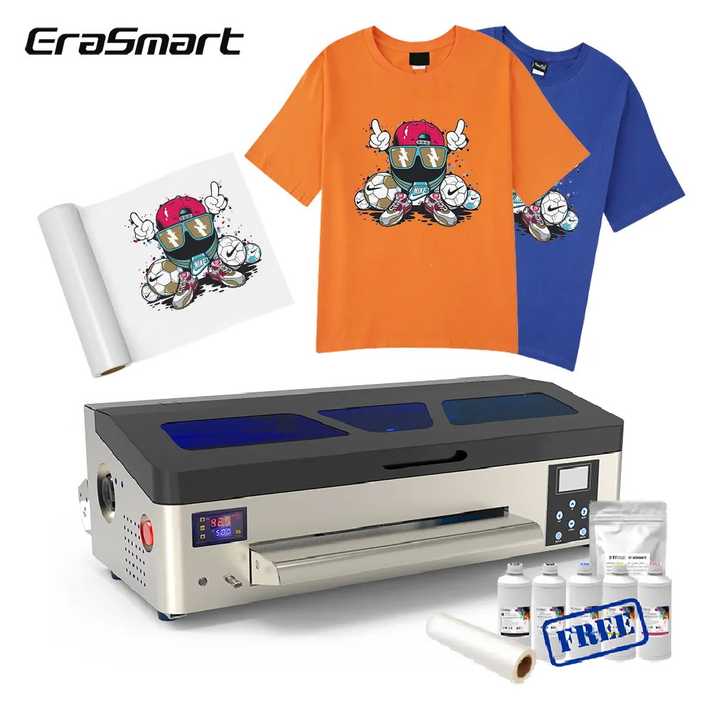 EraSmart MIni A3 30cm Impresora DTF baskı makineleri çift kafa XP600 l1800 1390 DX5 kafa DTF yazıcı Shaker