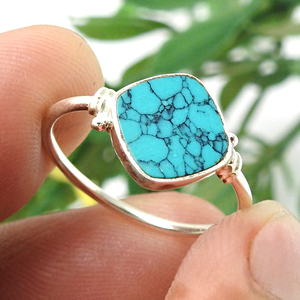 Natural <b>Turquoise</b> Gemstone 925 Sterling Silver Bezel Set Cushion Shape Classy Boho <b>Ring</b> for Woman December Birthstone Jewelry - Product Image 3