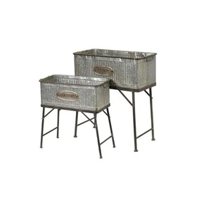 hot sale metal Galvanized Plant <b>Pot</b> Set of 2 Decorative Modern Indoor Planter Office Desk <b>Pot</b> with Antique Metal Stand - Product Image 5
