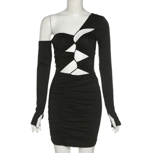 CUT OUT Cordon Club <span class=keywords><strong>Robe</strong></span> Mince Sangle Évider Discothèque <span class=keywords><strong>Robe</strong></span> De Soirée Femmes Manches Longues Noir Mini - Product Image 4