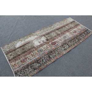 Vintage Rug 2.9x6.9 ft, <b>Brown</b> Red Bordered <b>Wool</b> Turkish Rug - Product Image 1