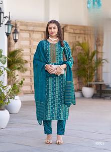 Nuevo diseñador Rayon Foil Print Bordado Trabajo Kurti Pant Dupatta 3PCs Set Collection - Product Image 2