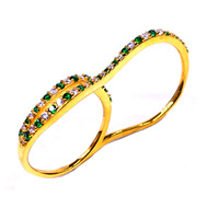 Bague double en argent sterling 925 plaqué or Gemvanity Classic Designer avec pierres précieuses tsavorite et topaze blanche pour femme