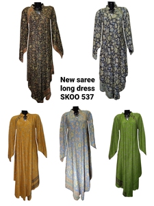 Hermosas nuevas damas verano hasta el suelo multicolor indio bohemio estilo tradicional vestido informal seda Sari botón cremallera encaje - Product Image 4