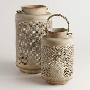 Galvanized Vintage Metal Candle Lantern with Wooden Base and Handle <b>Garden</b> Farmhouse <b>Hanging</b> Candle Lantern - Product Image 5