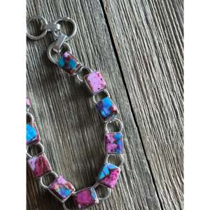 Navajo Pink Dream Mohave Turquoise & Sterling <b>Silver</b> Fine Chain <b>Bracelet</b> with Link Design - Product Image 4