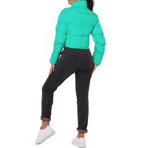 Women's Solid Color <b>Cropped</b> <b>Puffer</b> Bomber Coat Long Sleeves Thick Zipper Breathable Outdoor Cozy Winter Fashionwear - Product Image 5