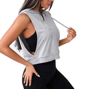 Wholesale Casual <b>Sleeveless</b> Women's Grey Dyed <b>Hoodie</b> & Sweatshirt - Product Image 3