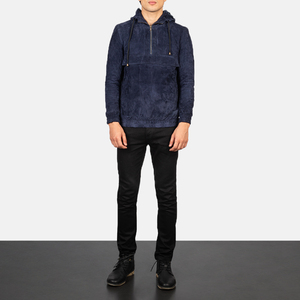 Chaqueta de Invierno de Cuero de Gamuza para Hombre de Alta Calidad, con Capucha, Cuello de Solapa, Estilo Urbano, Color Azul Marrón, Cremallera del Mismo Color, OEM - Product Image 2